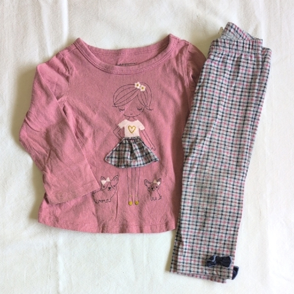 first impressions graphic top & plaid leggings matching outfit set 12 months